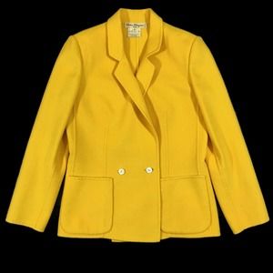 Salvatore Ferragamo Italy Vintage 80s - 90s Mustard Yellow Wool Blazer Sz - 8